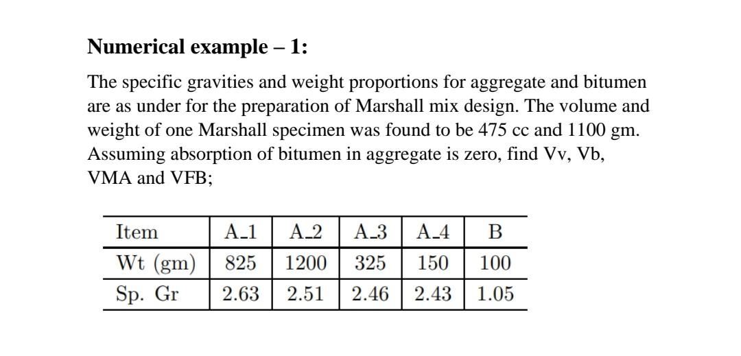 Solved Numerical example – 1: The specific gravities and | Chegg.com