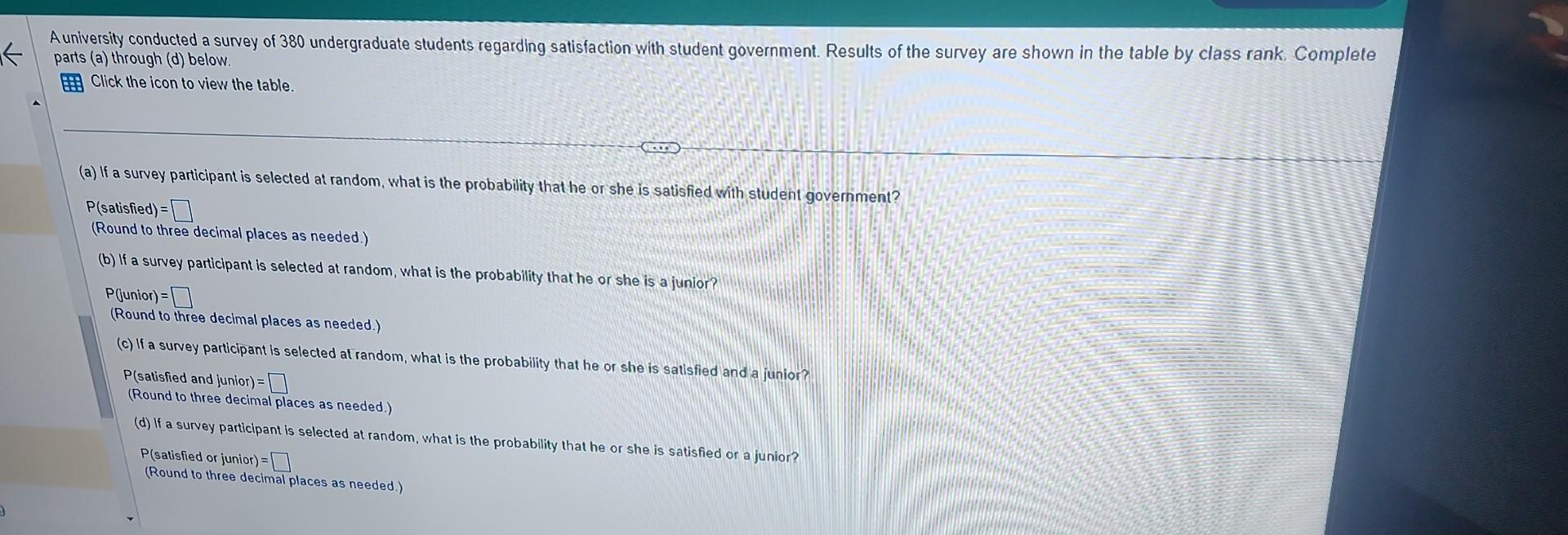 Solved A University Conducted A Survey Of 380 Undergraduate | Chegg.com