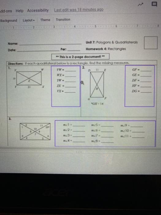 Solved Unit 7 Homework 4 Rectangles Directions If Each Q Chegg Com