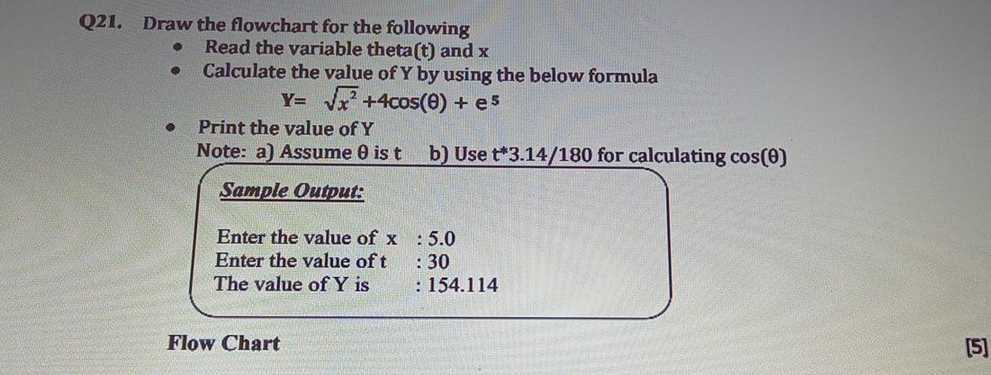 Solved Q21. Draw the flowchart for the following Read the | Chegg.com