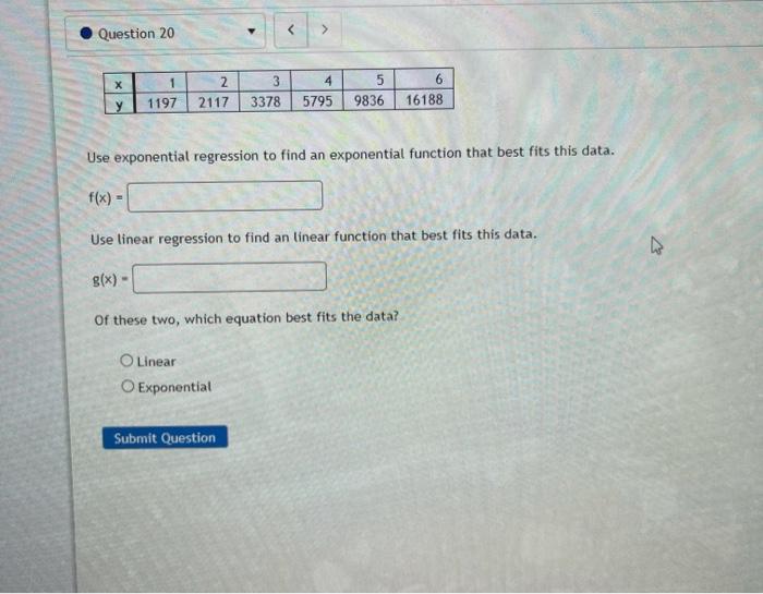 Solved Question 20 х 1 1197 2 2117 3 3378 4 5795 5 9836 | Chegg.com