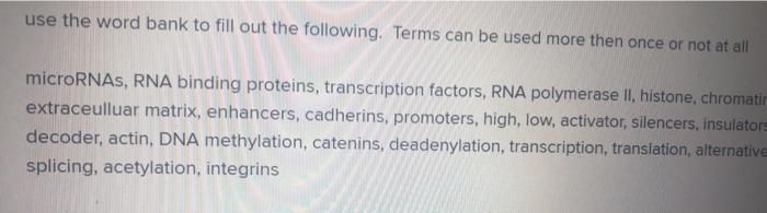 Solved use the word bank to fill out the following. Terms | Chegg.com