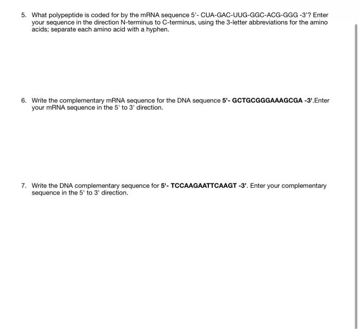 Solved 5. What polypeptide is coded for by the mRNA sequence | Chegg.com