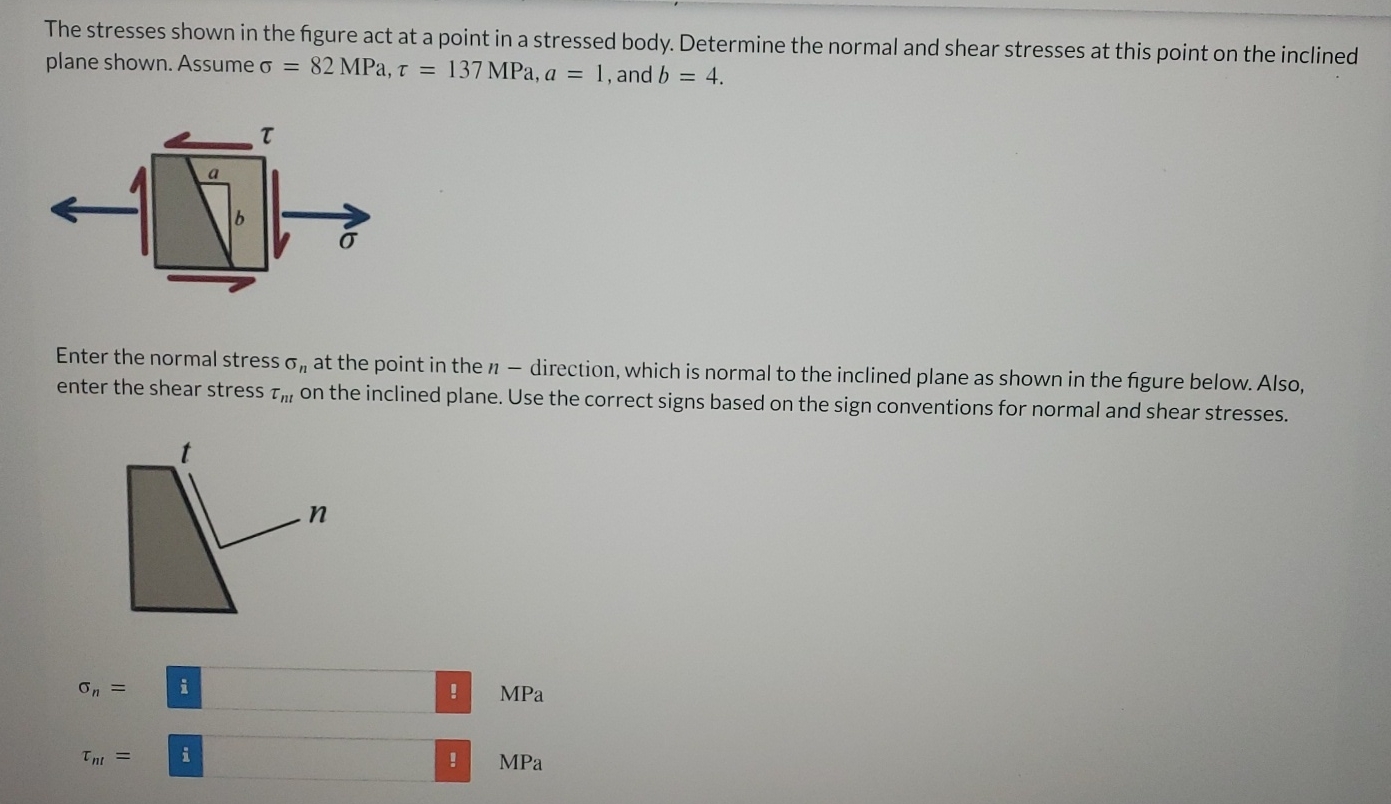 Solved The stresses shown in the figure act at a point in a | Chegg.com