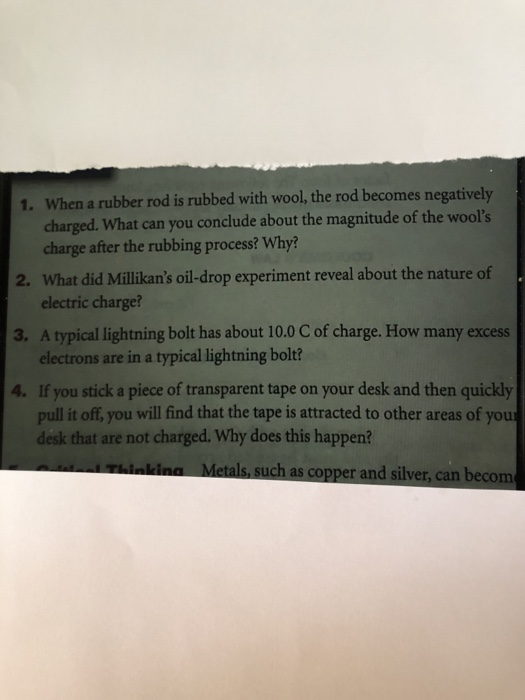 Solved 1. When a rubber rod is rubbed with wool, the rod