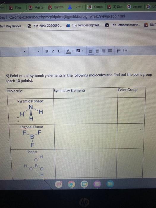 5) Point out all symmetry elements in the following | Chegg.com