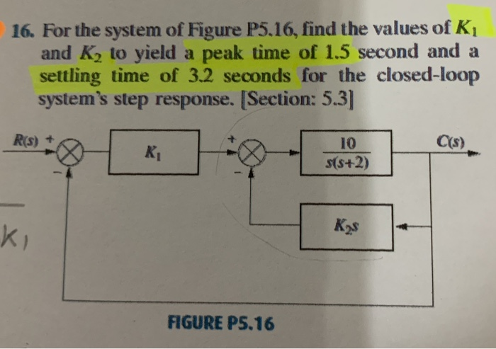 Solved 16. For the system of Figure P5.16, find the values | Chegg.com