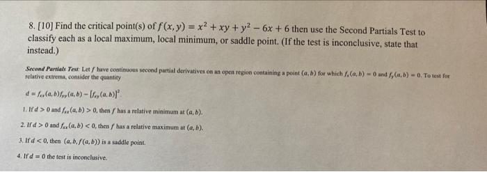 Solved 8. [10] Find the critical point(s) of | Chegg.com