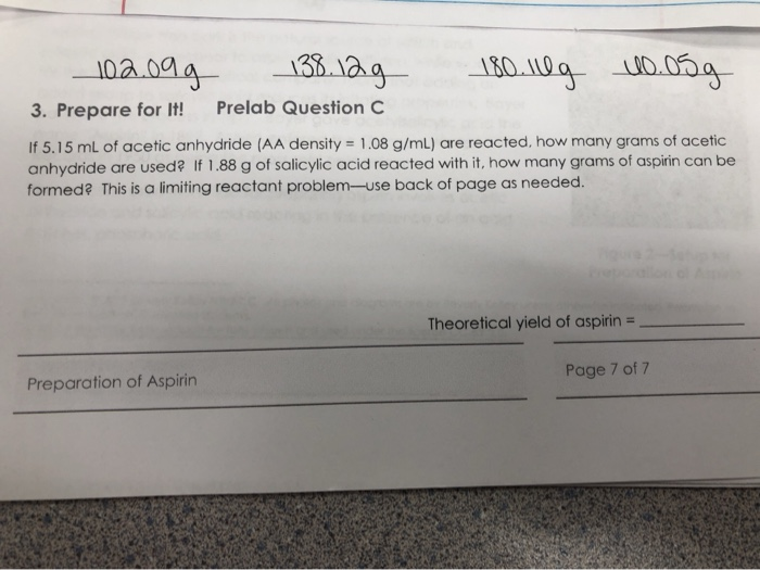 Solved 102 09g 138 12 G 180 110g 10 05g 3 Prepare For It Chegg Com