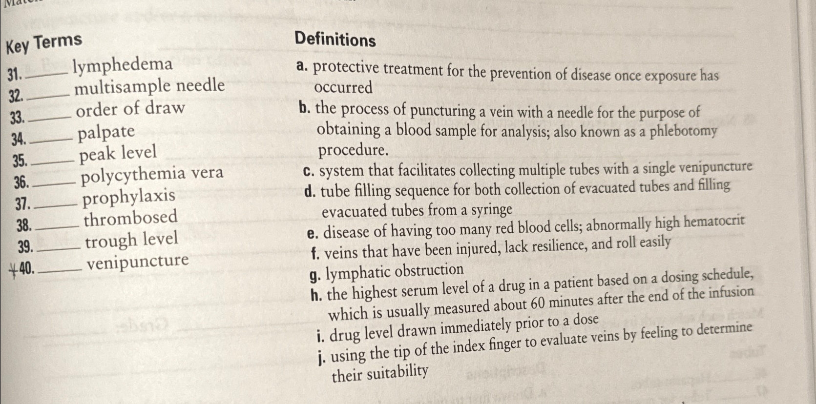 Solved Key Terms\table[[31,lymphedema],[32.,multisample | Chegg.com