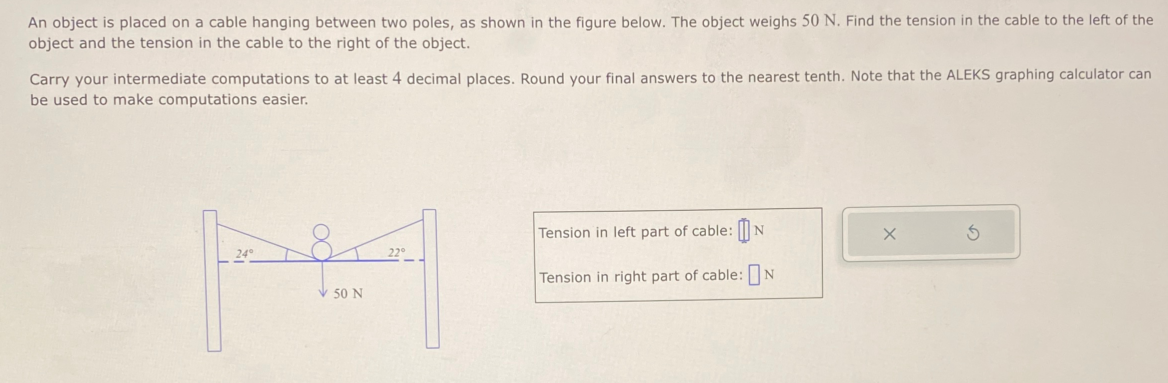 Solved An object is placed on a cable hanging between two | Chegg.com