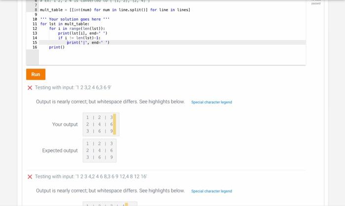 Solved Print the two dimensional list mult table by row and