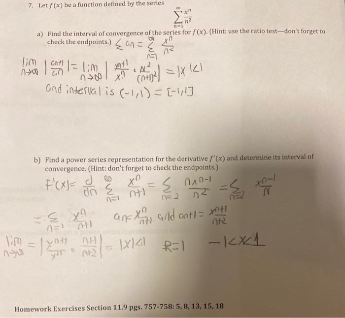 Solved 7 Let F X Be A Function Defined By The Series 72