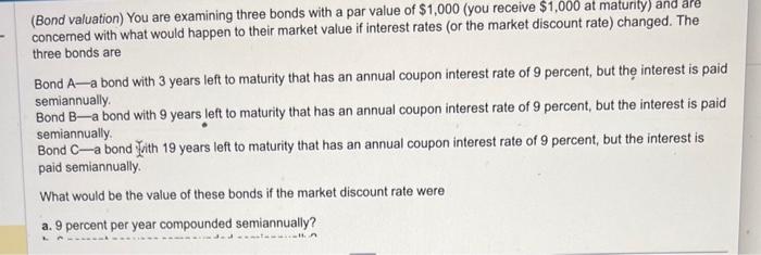 Solved (Bond Valuation) You Are Examining Three Bonds With A | Chegg.com