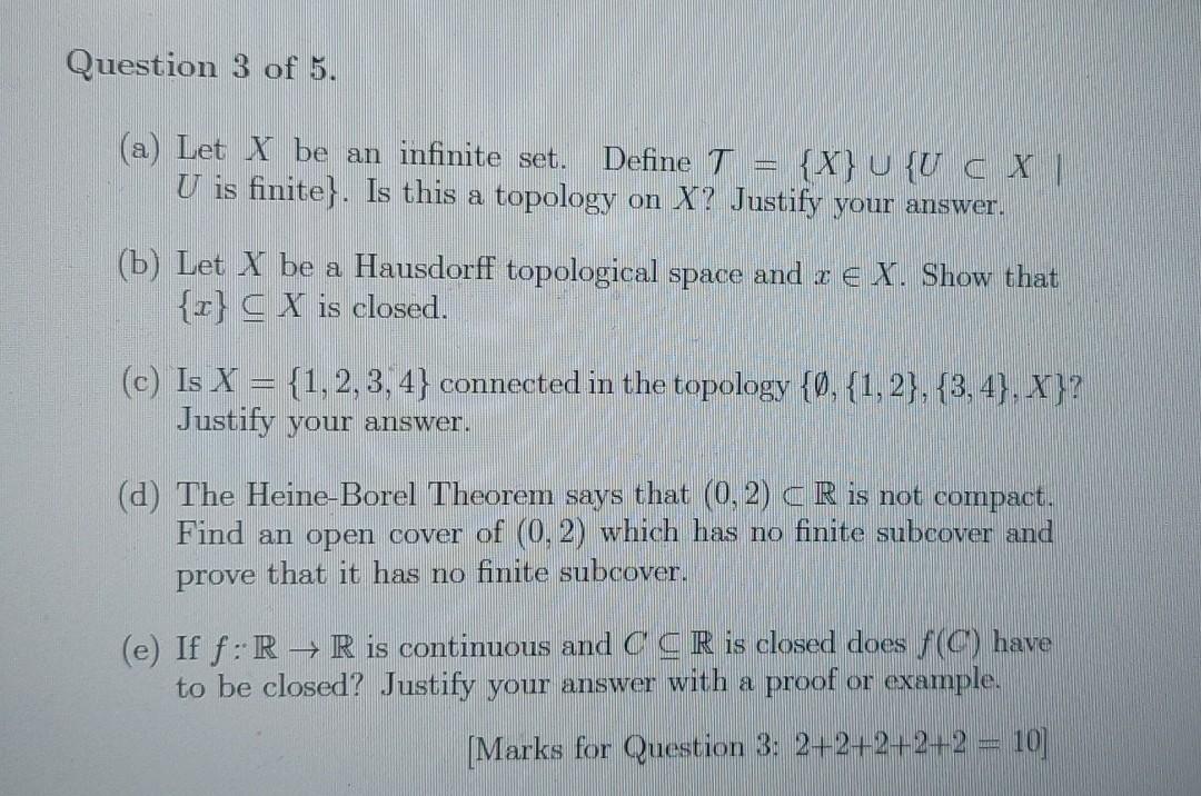 Solved Question 3 of 5. (a) Let X be an infinite set. Define | Chegg.com