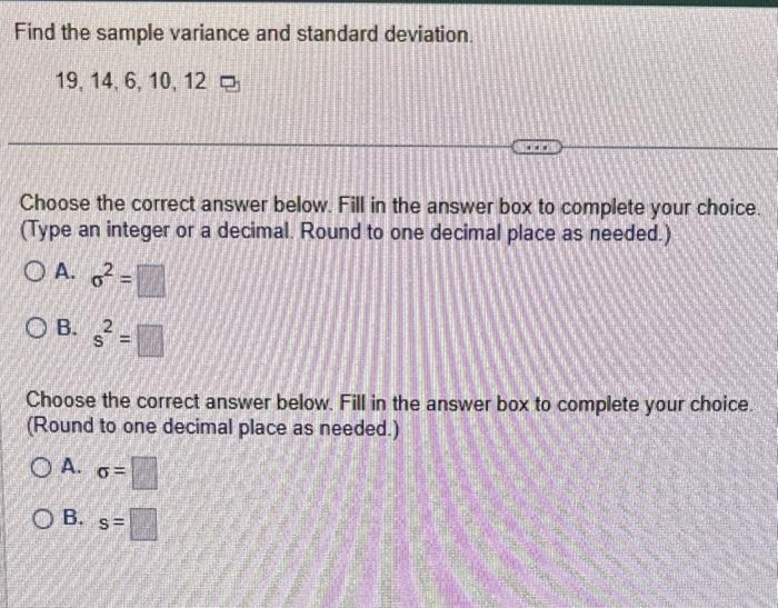 Solved Find the sample variance and standard deviation. | Chegg.com