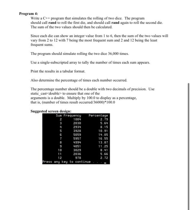 Solved Program 4: Write a C++ program that simulates the | Chegg.com