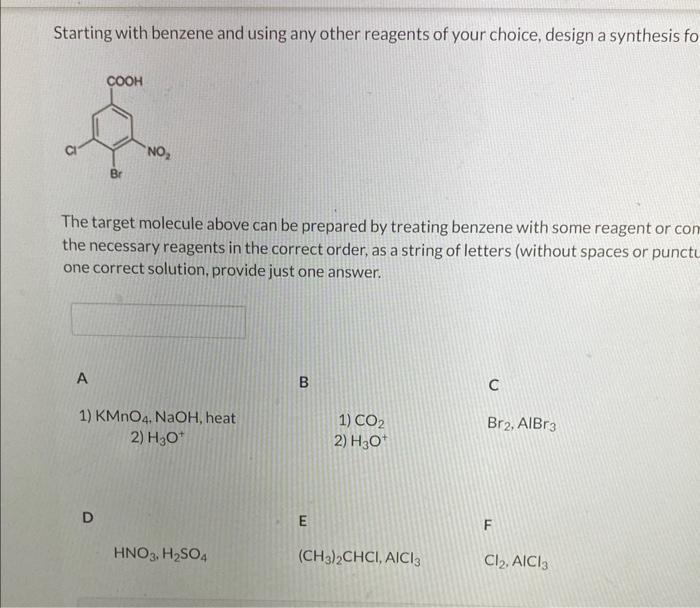 Solved Starting with benzene and using any other reagents of | Chegg.com