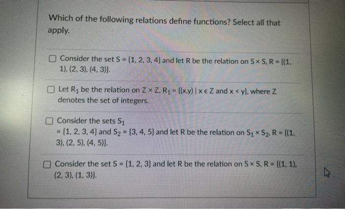 Solved Which Of The Following Relations Define Functions? | Chegg.com