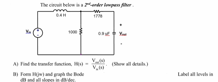 Solved The Circuit Below Is A 2nd Order Lowpass Filter W Chegg Com