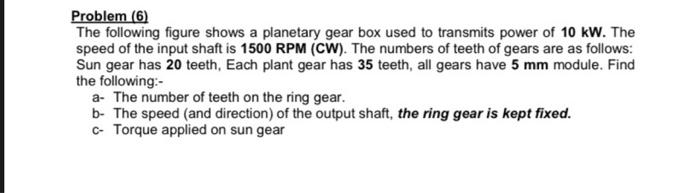 Solved Problem (6) The following figure shows a planetary | Chegg.com