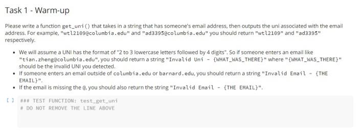 Solved Please write a function get_uni () that takes in a | Chegg.com