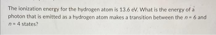 ionization energy of hydrogen atom in ev