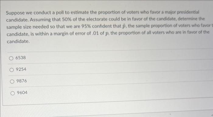 Solved Suppose We Conduct A Poll To Estimate The Proportion | Chegg.com