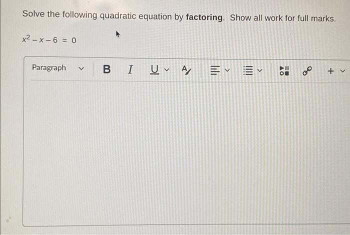 Solved Solve the following quadratic equation by factoring. | Chegg.com
