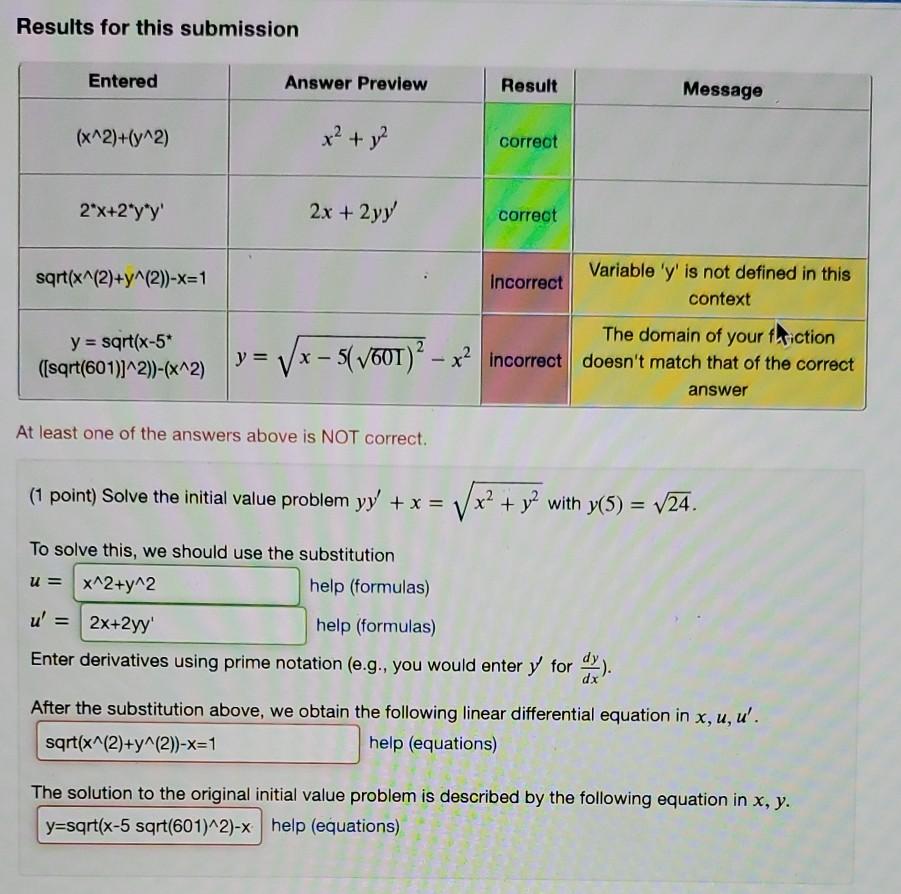 Solved Results For This Submission Entered Answer Preview Chegg Com