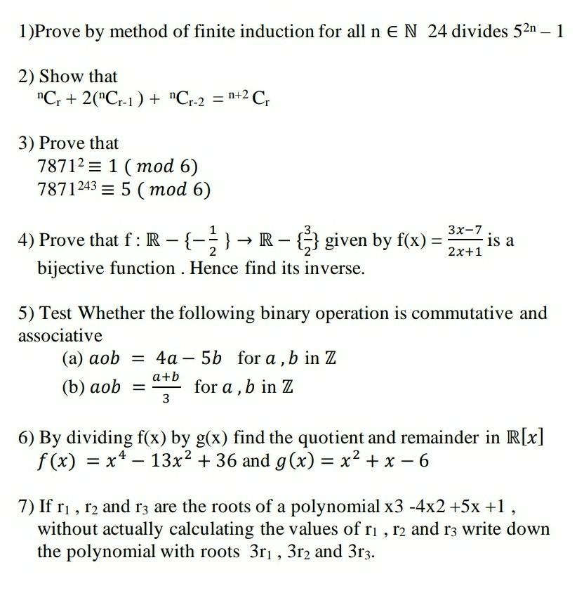 Solved 1 Prove By Method Of Finite Induction For All N Chegg Com