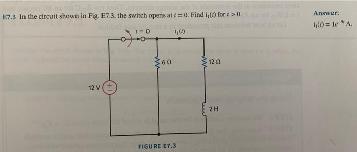 Solved E7.3 In the circuit shown in Fig. E7.3, the switch | Chegg.com