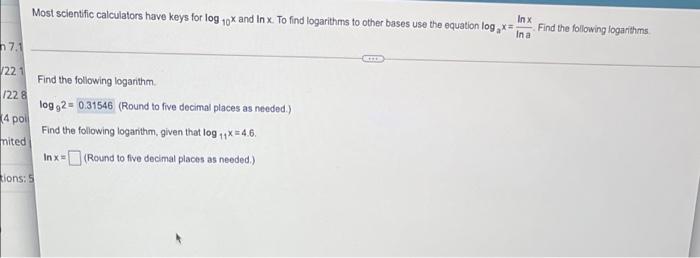 Solved Most scientific calculators have keys for log 10% and | Chegg.com