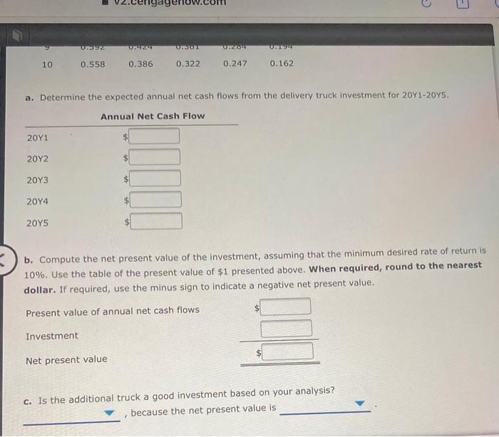 Solved Net Present Value Method for a Service Company | Chegg.com