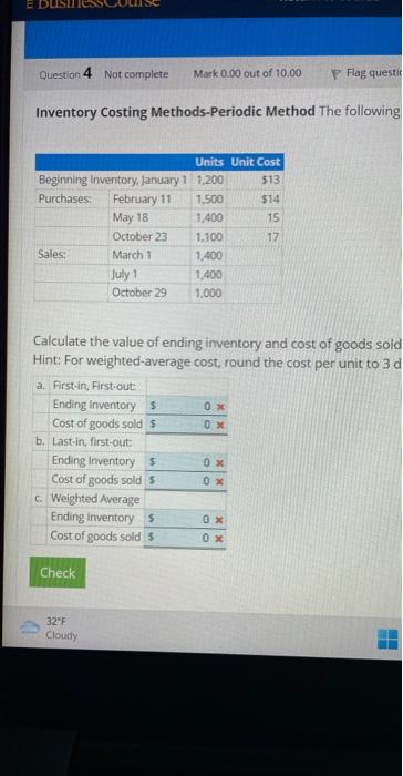 Inventory Costing Methods-Periodic Method The | Chegg.com