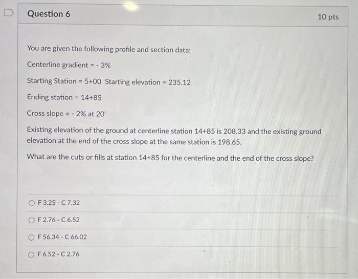 Solved Question 6 10 pts You are given the following profile | Chegg.com