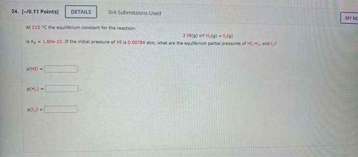 Solved At 215∘C the equilibrium constant for the reaction: | Chegg.com