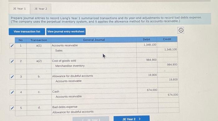 Solved Prepare journal entries to record Llang's Year 1 | Chegg.com