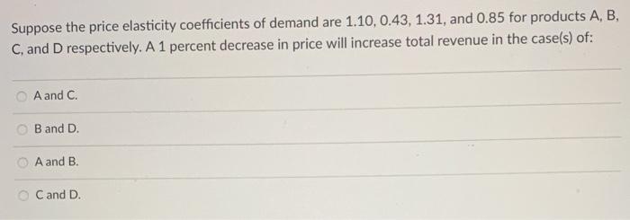 Solved Suppose The Price Elasticity Coefficients Of Demand | Chegg.com