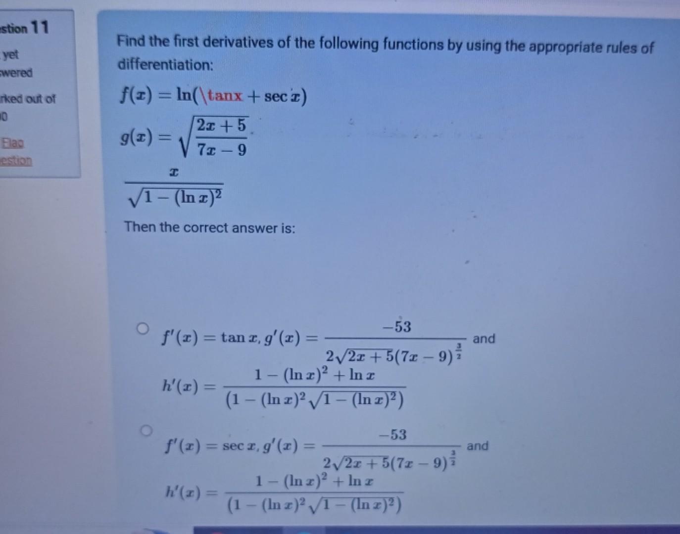 Solved Find The First Derivatives Of The Following Functions 6519