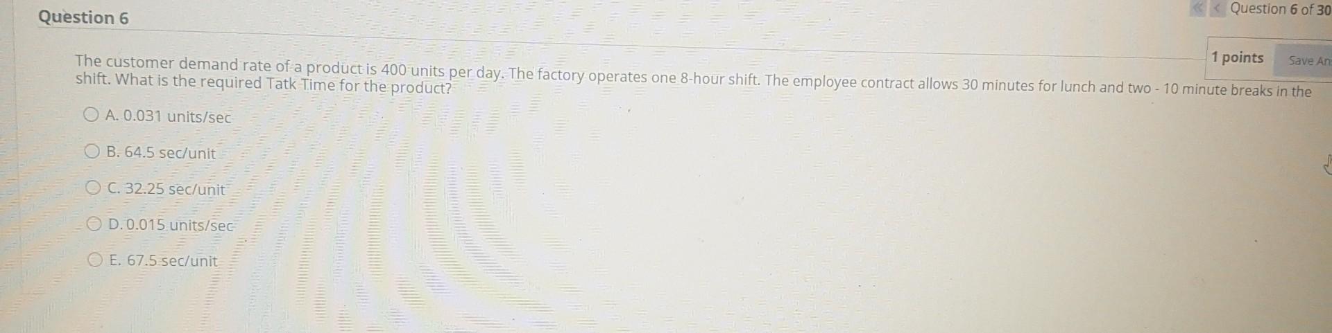 Solved Question 6 of 30 Question 6 1 points Save An The | Chegg.com