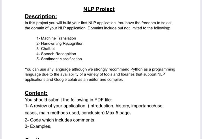 Solved NLP Project Description: In this project you will | Chegg.com