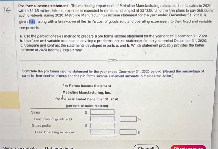 Solved Pro forma income statement The marketing department | Chegg.com
