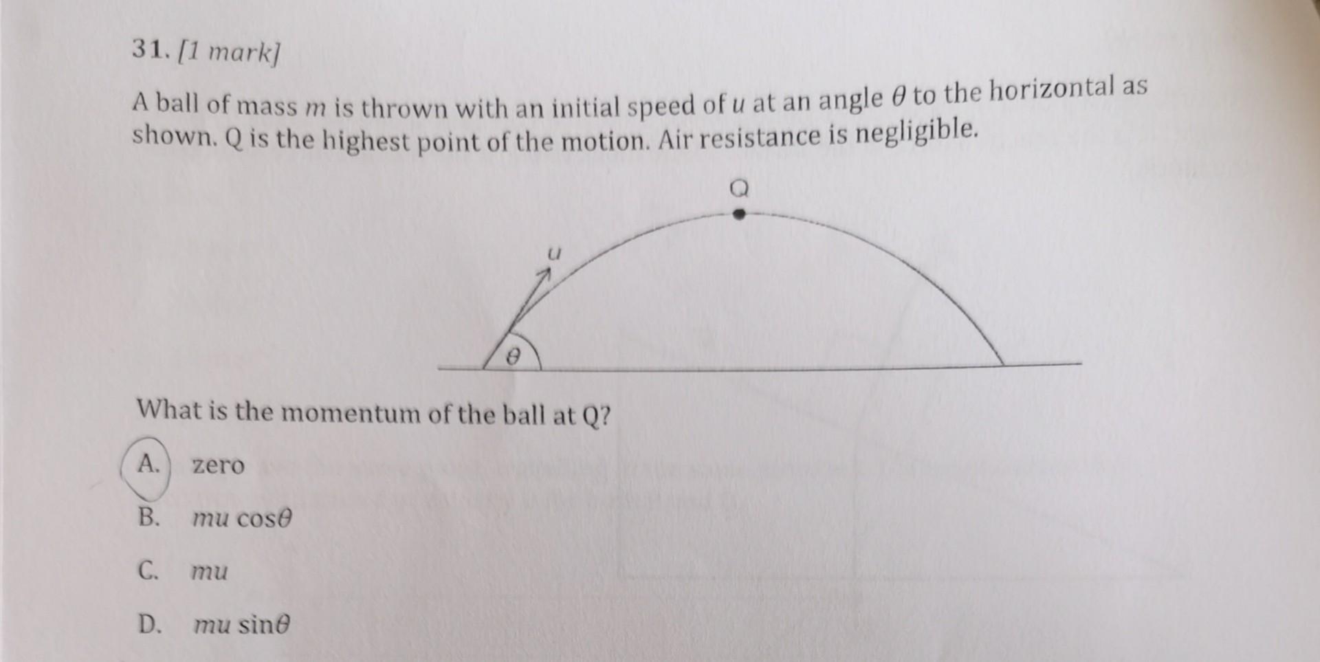 Solved A ball of mass m is thrown with an initial speed of u
