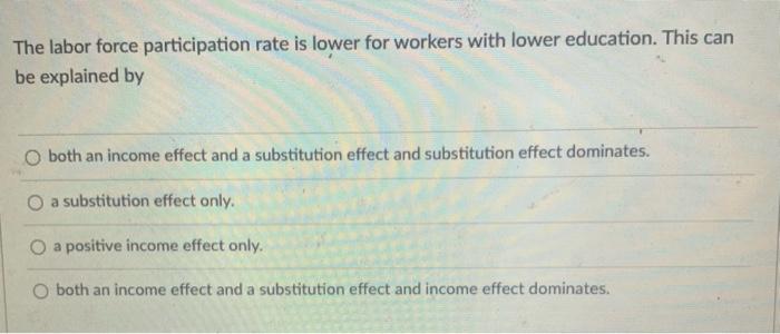 Solved The labor force participation rate is lower for | Chegg.com