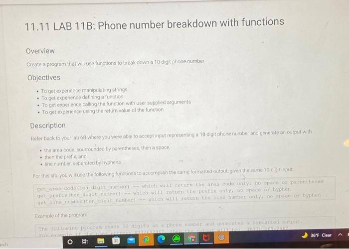 Solved 11.11 LAB 11B Phone number breakdown with functions