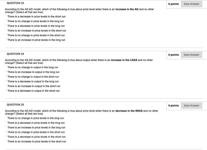 Solved 6 points Save Answer QUESTION 23 According to the | Chegg.com