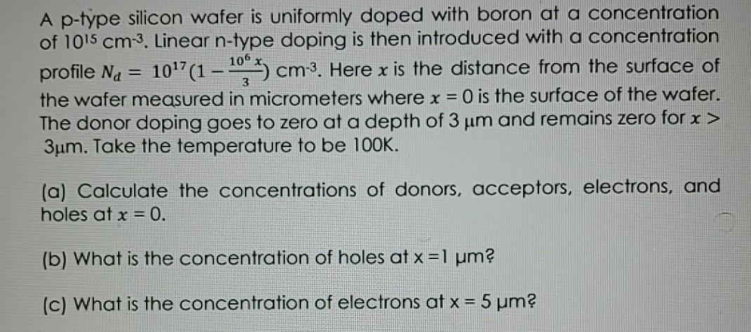 Solved A p-type silicon wafer is uniformly doped with boron | Chegg.com