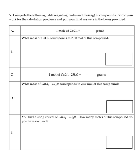 Solved 5. Complete the following table regarding moles and | Chegg.com