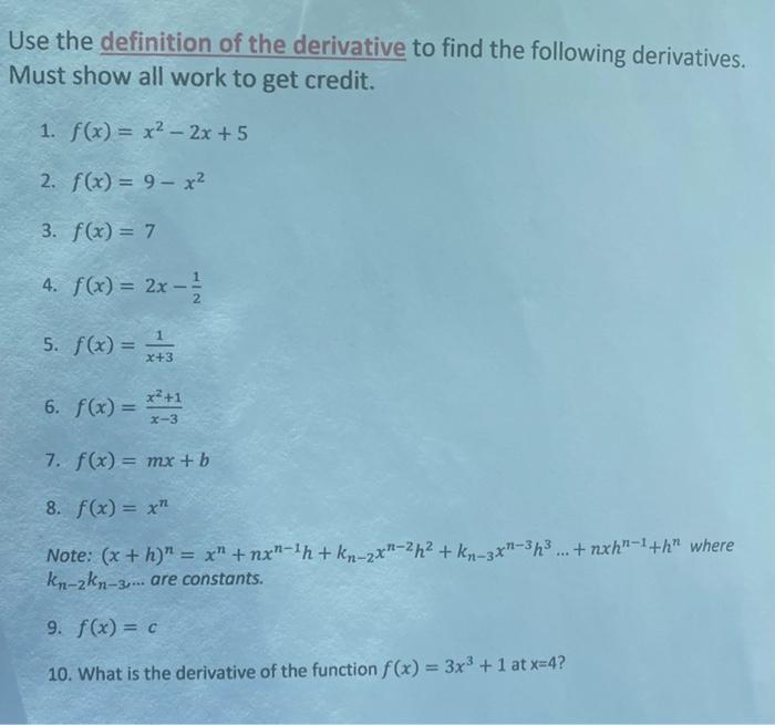 6. definition of derivative homework